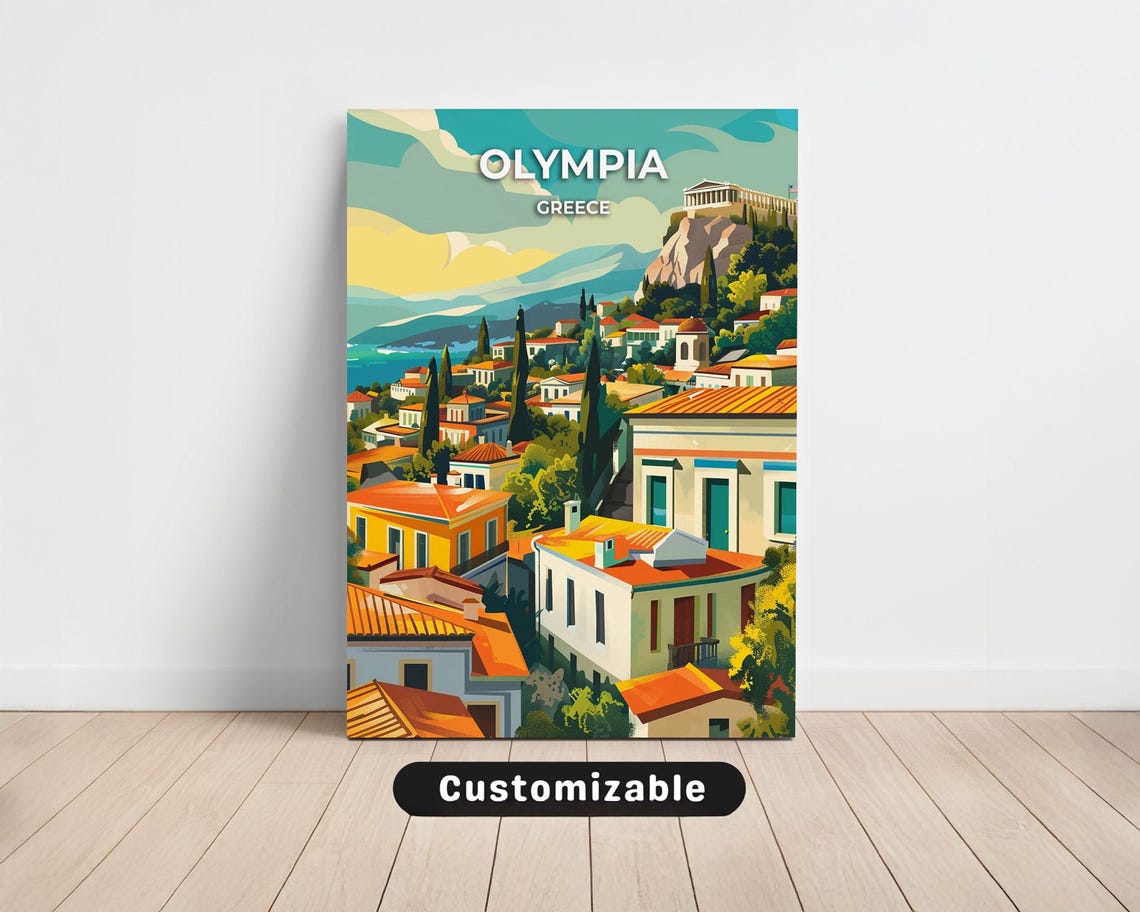 Olympia Greece Hillside Old Town Vintage Travel Canvas Poster