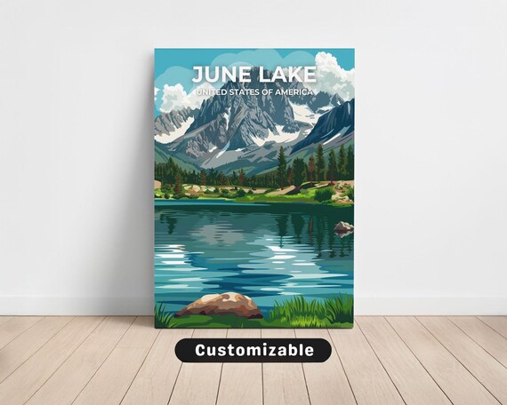 June Lake Sierra Mountain Reflection Lake Vector Travel Poster