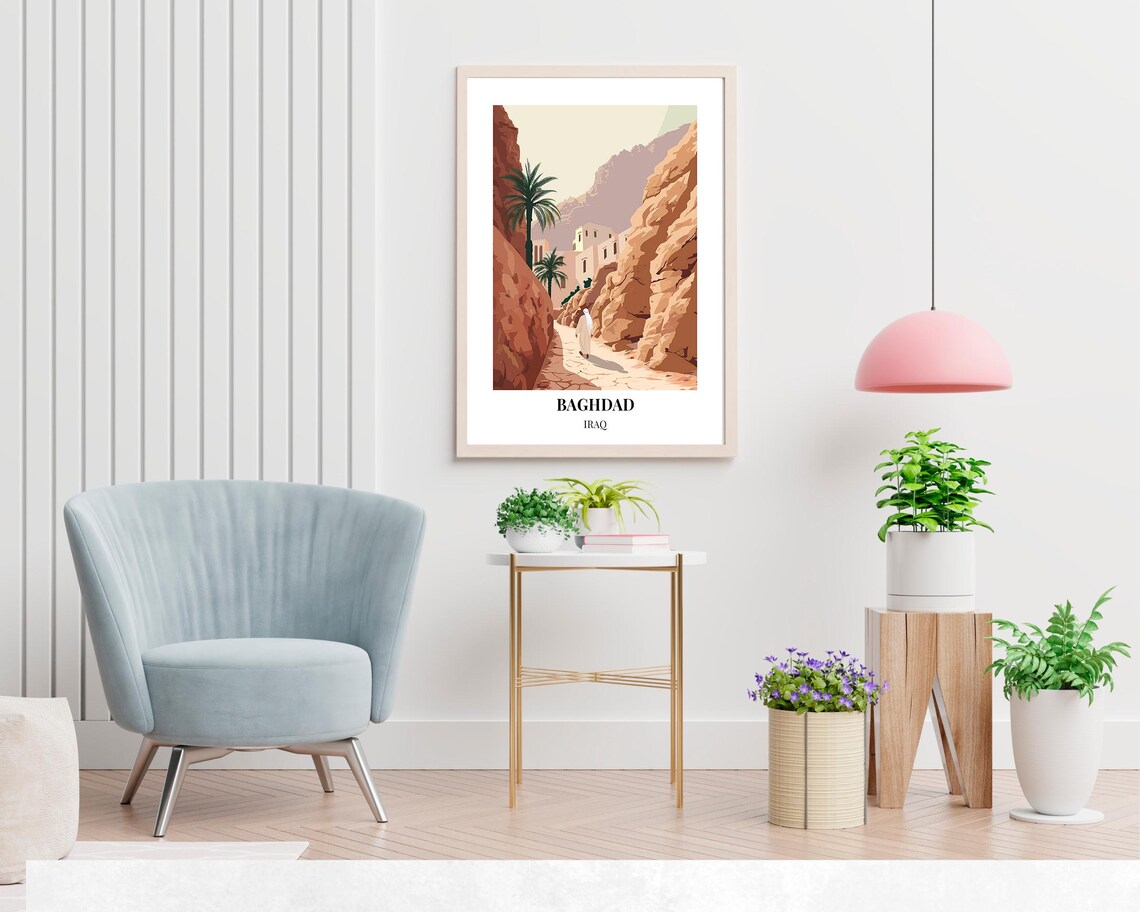 Baghdad Iraq Old Town Canyon Palm Alley Figure Retro Travel Poster - Image 2