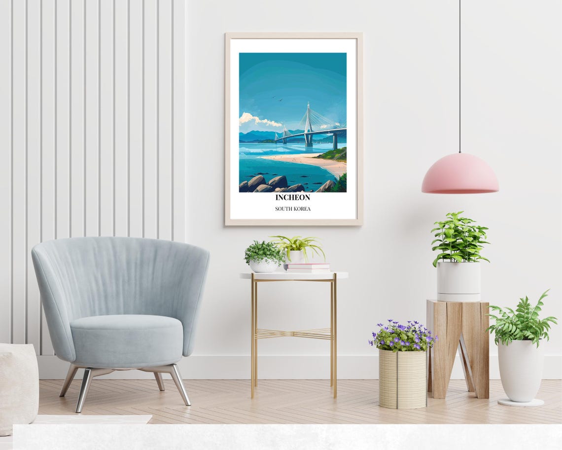 Incheon Bridge South Korea Coastal Beach Scenic Travel Poster - Image 2