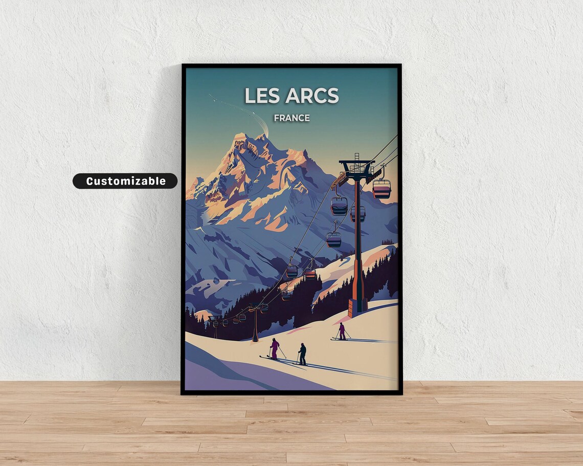 Les Arcs France Ski Retro Alpine Gondola Vintage Travel Poster