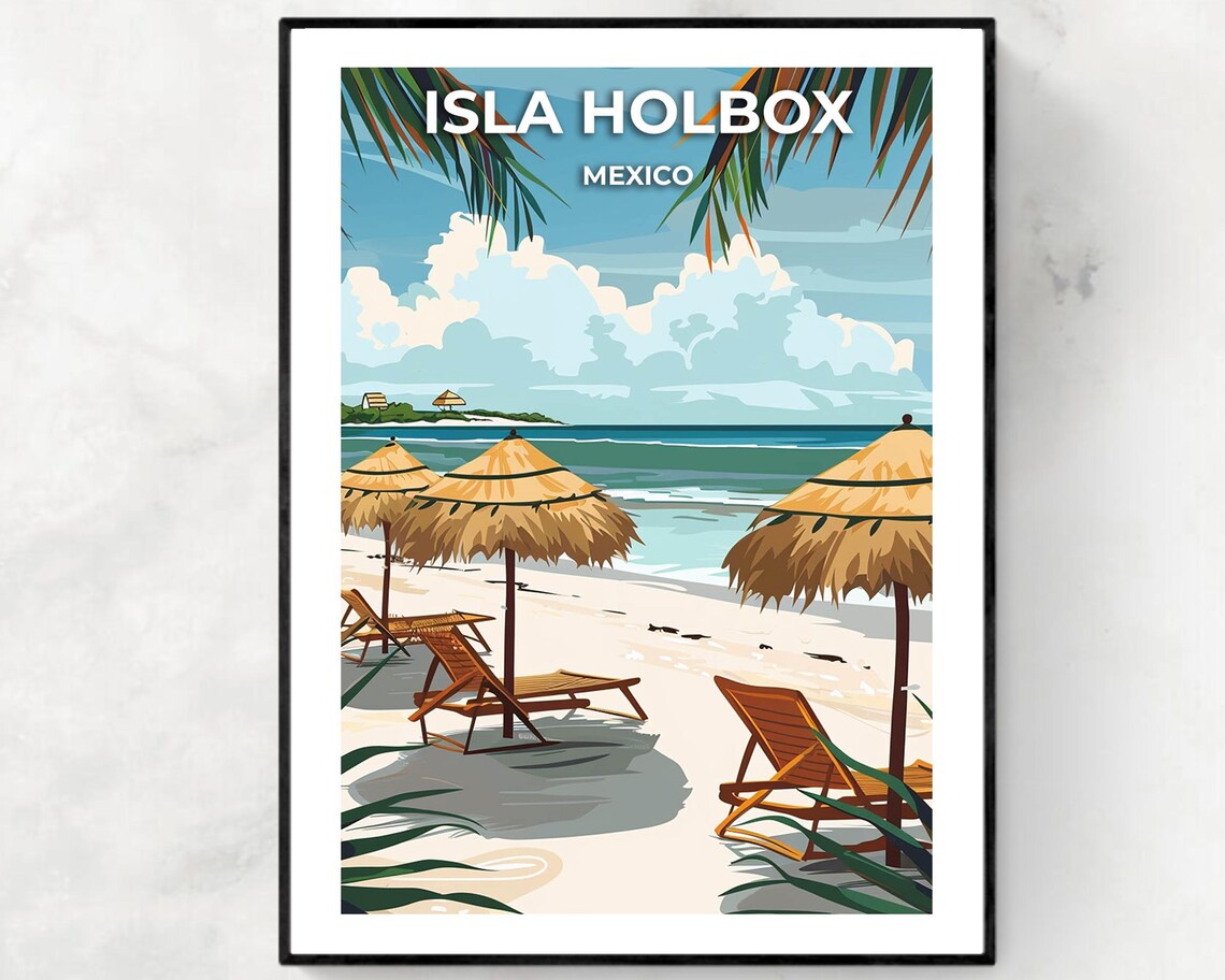 Isla Holbox Mexico Palapa Umbrella Beach Loungers Day Poster