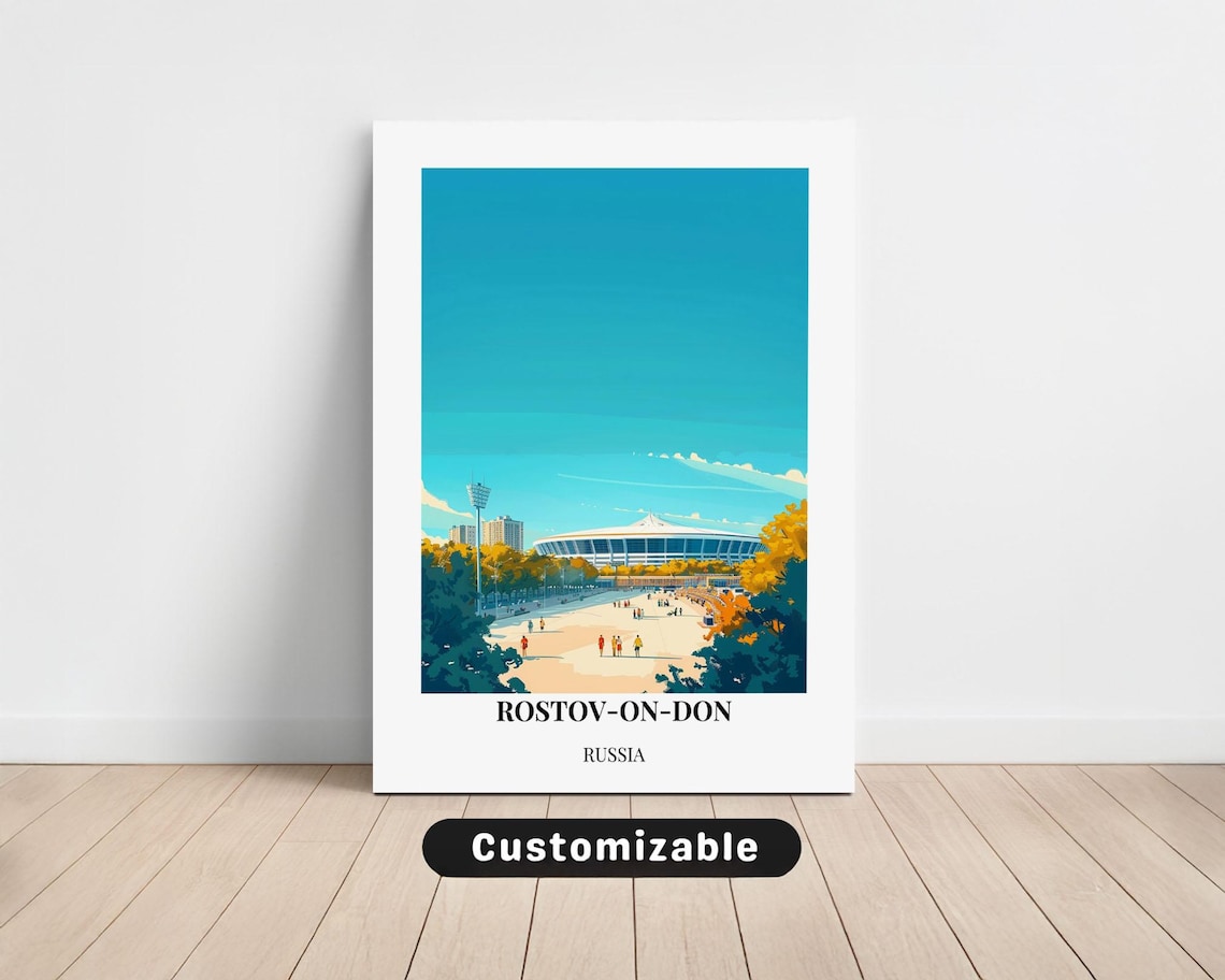 Rostov On Don Russia Stadium Autumn Vintage Travel Style Poster