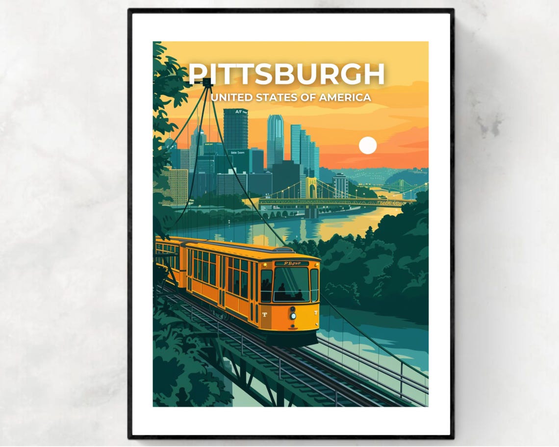 Pittsburgh Pennsylvania Incline Railway Sunset River Top Title Poster