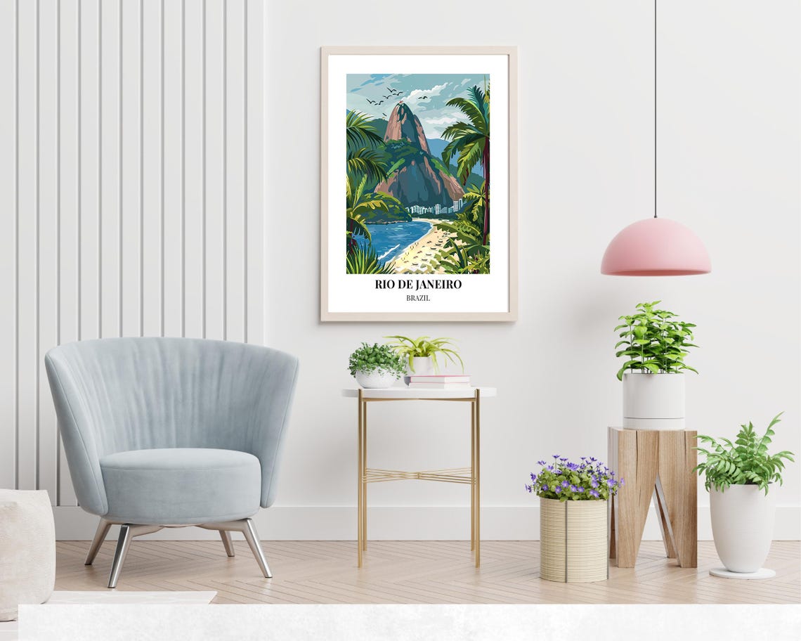 Rio de Janeiro Brazil Poster with Corcovado Peak Over the Beach - Image 2