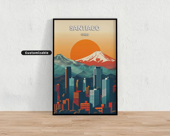Santiago Chile Travel Poster Custom Wall Art