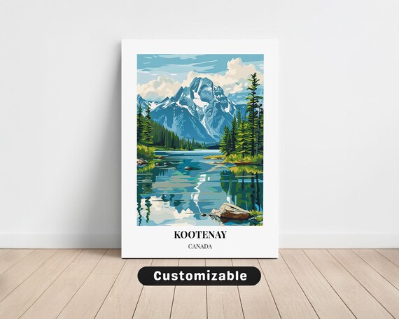 Kootenay Canada Travel Poster Mountain Lake Landscape Custom Wall Decor