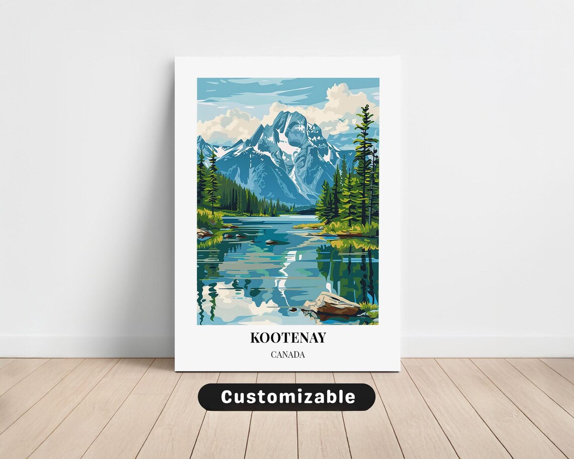 Kootenay Canada Travel Poster Mountain Lake Landscape Custom Wall Decor
