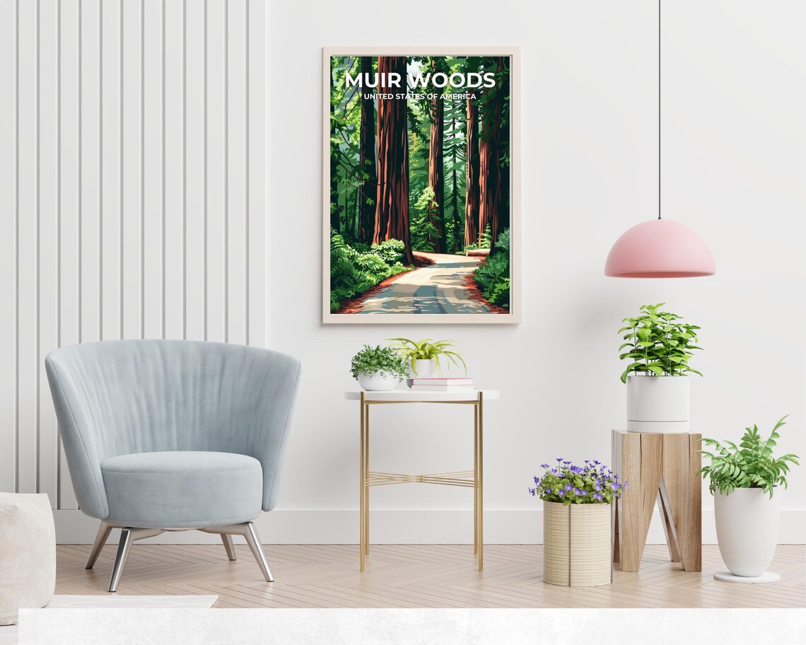 Muir Woods California Towering Redwood Forest Retro Travel Poster - Image 2