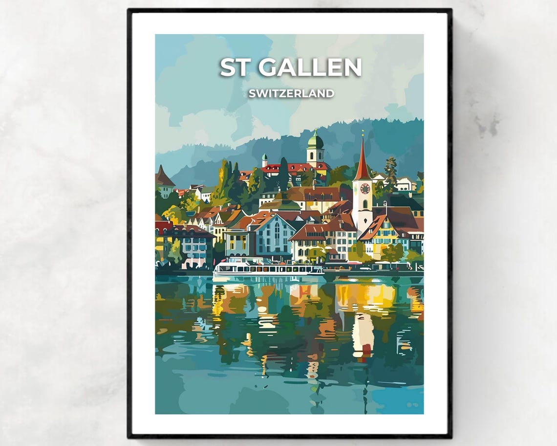 St Gallen Switzerland Lakeside Old Town Reflections Travel Poster