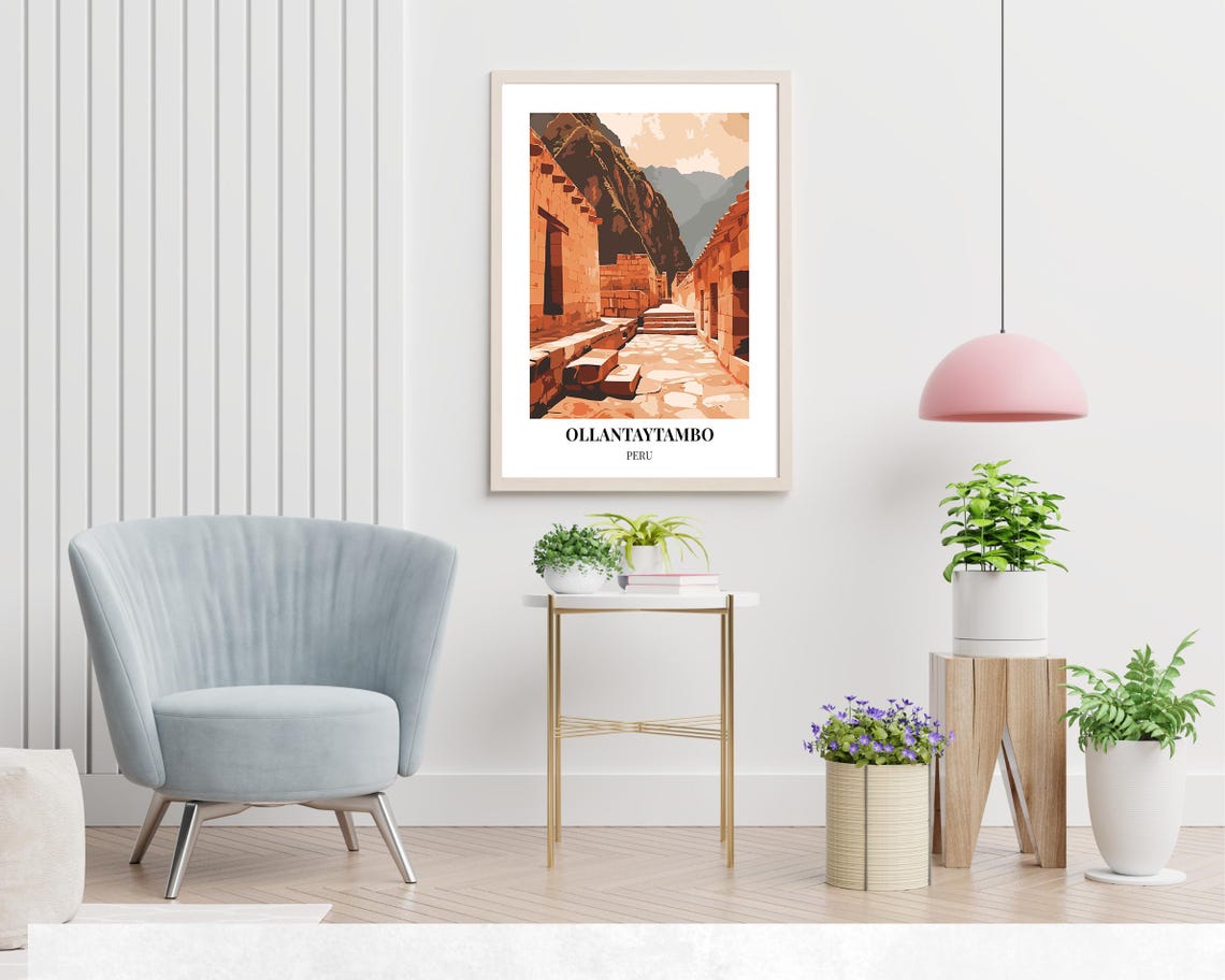 Ollantaytambo Peru Terracotta Stone Ruins Warm Sunlight Poster - Image 2