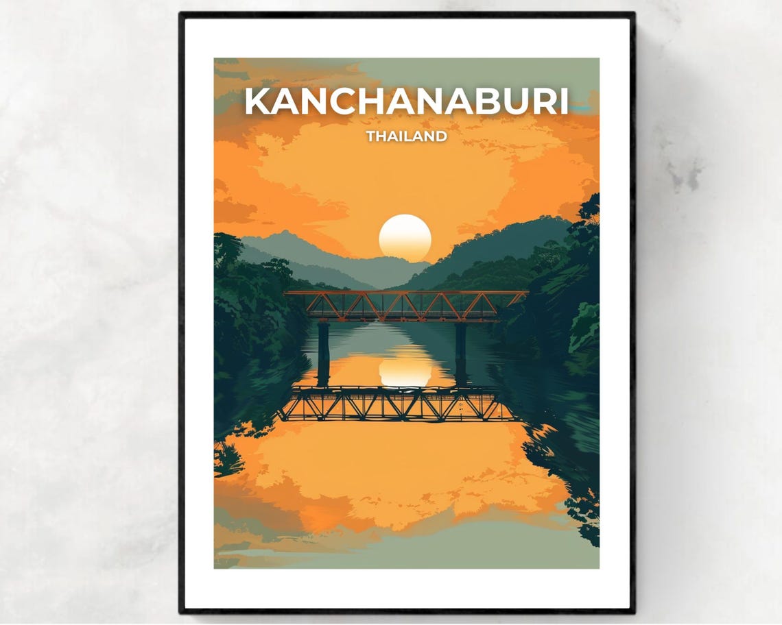 Bridge Over The River Kwai Travel Print Wall Art Kanchanaburi Thailand City Print Bridge Over The River Kwai Travel Gift Travel Gift