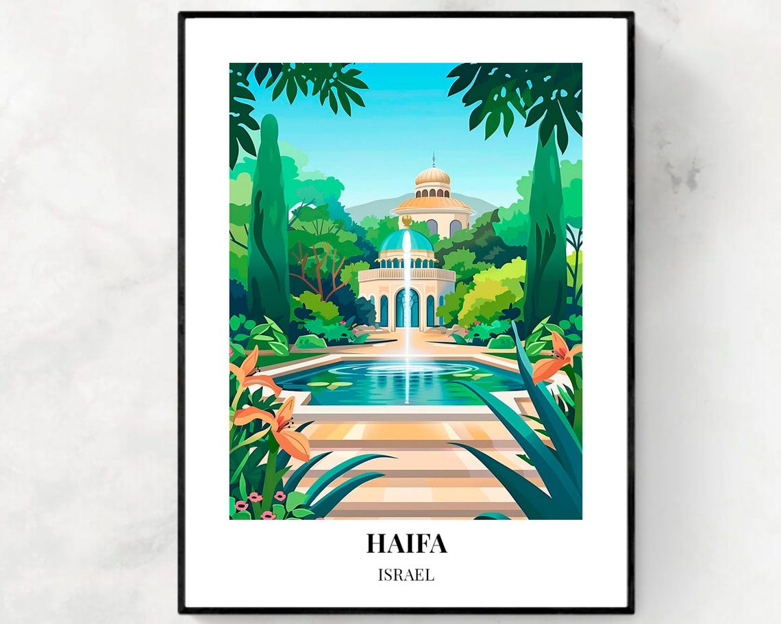 Bahai Gardens Travel Print Wall Art Haifa Israel City Print Bahai Gardens Travel Gift Bahai Gardens Poster Wall Art