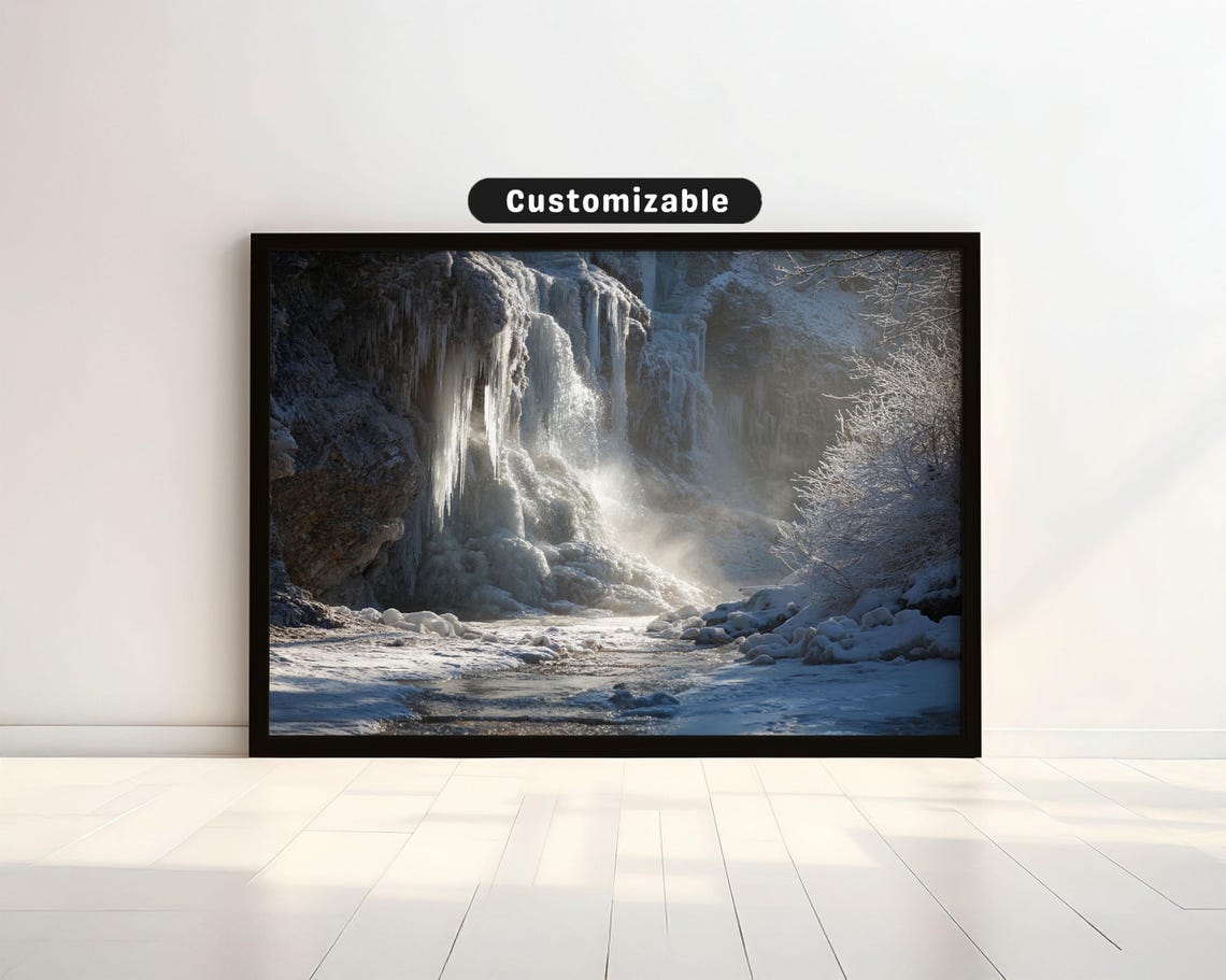 Frozen Waterfall Glittering In Winter Sunlight Nature Wall Art