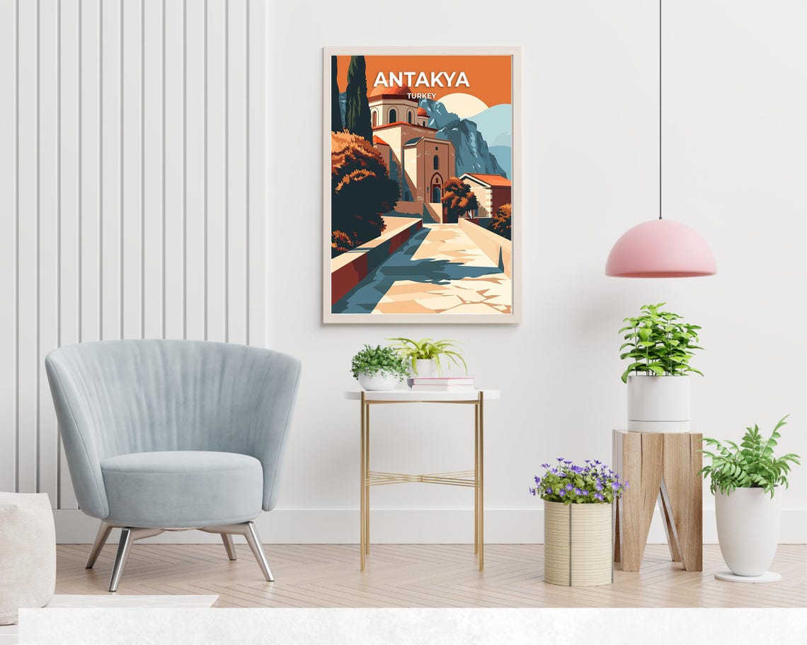 Antakya Turkey Stone Museum Sunset Mountain Landscape Poster - Image 2