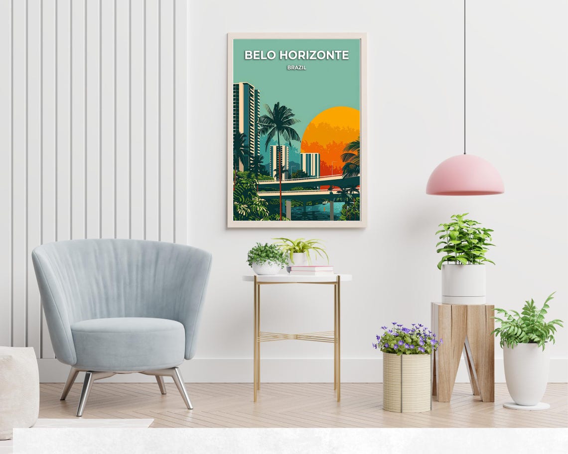 Belo Horizonte Brazil City Poster with Palms Bridge and Orange Sun - Image 2