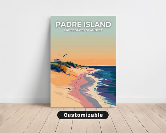 Padre Island Sunset Beach Shoreline Vector Travel Art Poster
