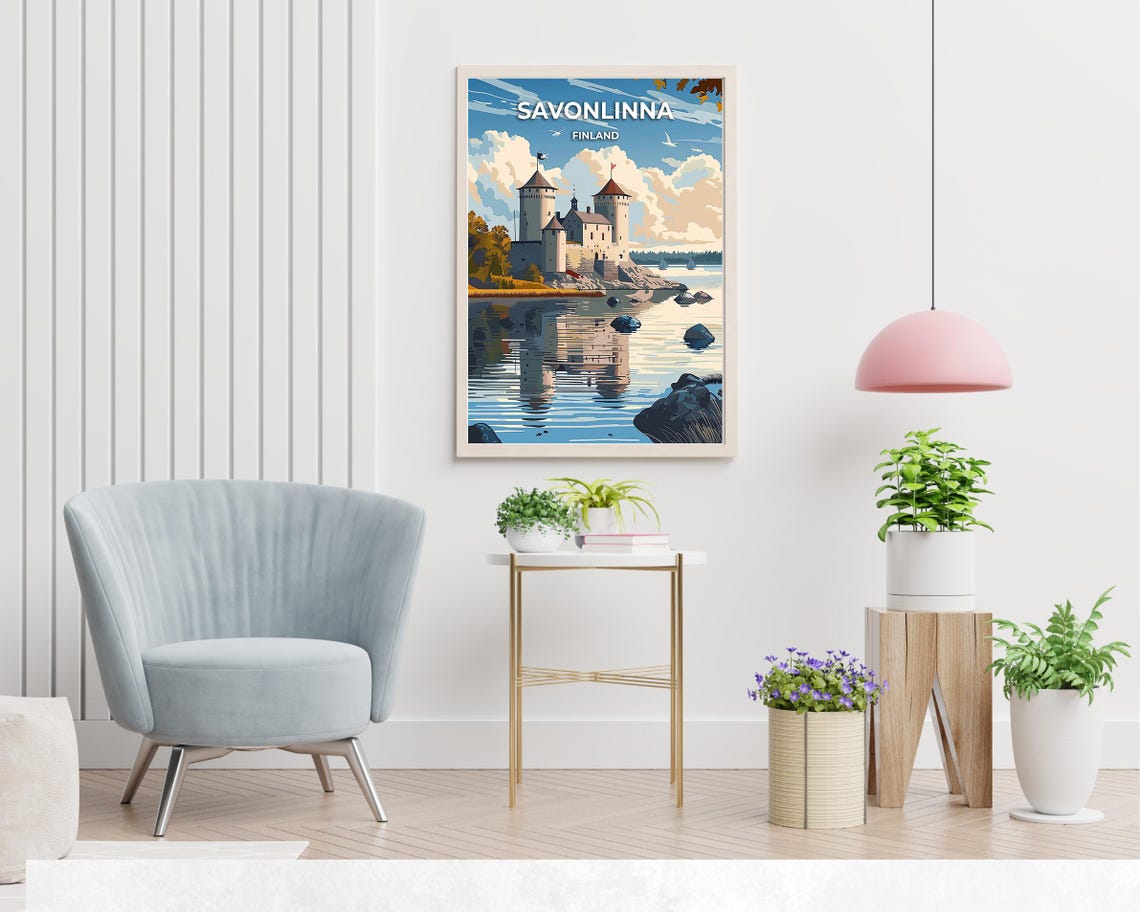 Savonlinna Finland Olavinlinna Castle Daytime Lake Travel Poster - Image 2