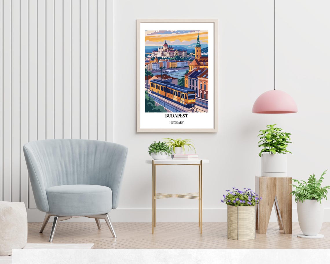 Budapest Hungary Parliament Danube Yellow Tram Sunset Travel Poster - Image 2