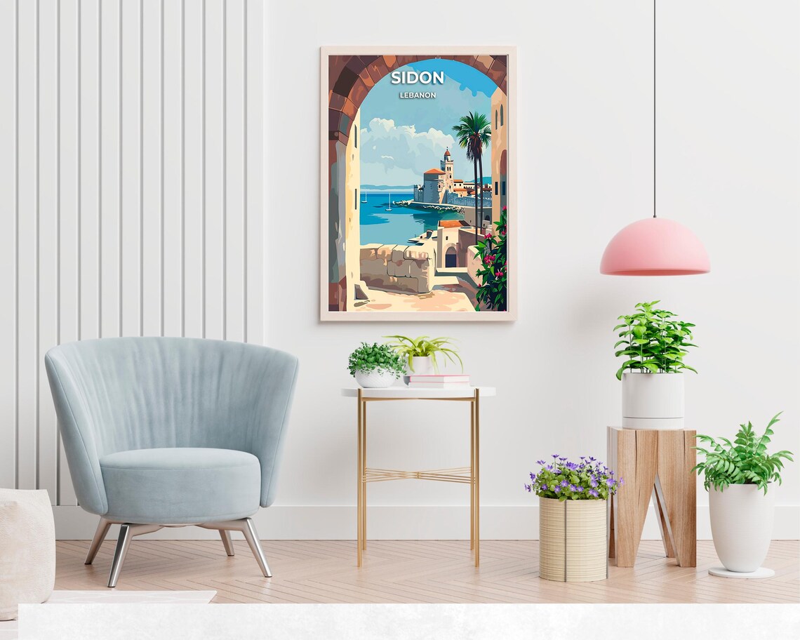 Sidon Sea Castle Through Stone Arch Lebanon Coast Travel Poster - Image 2
