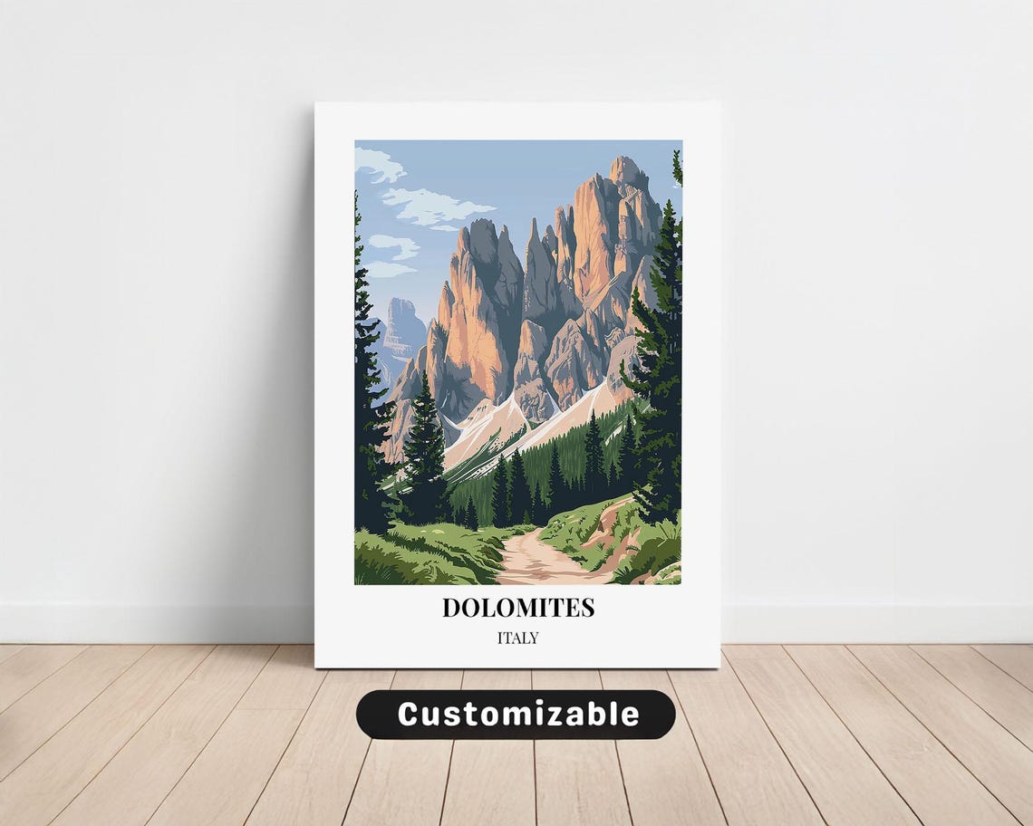 Dolomites Italy Alpine Peaks Hiking Trail Mountain Travel Poster