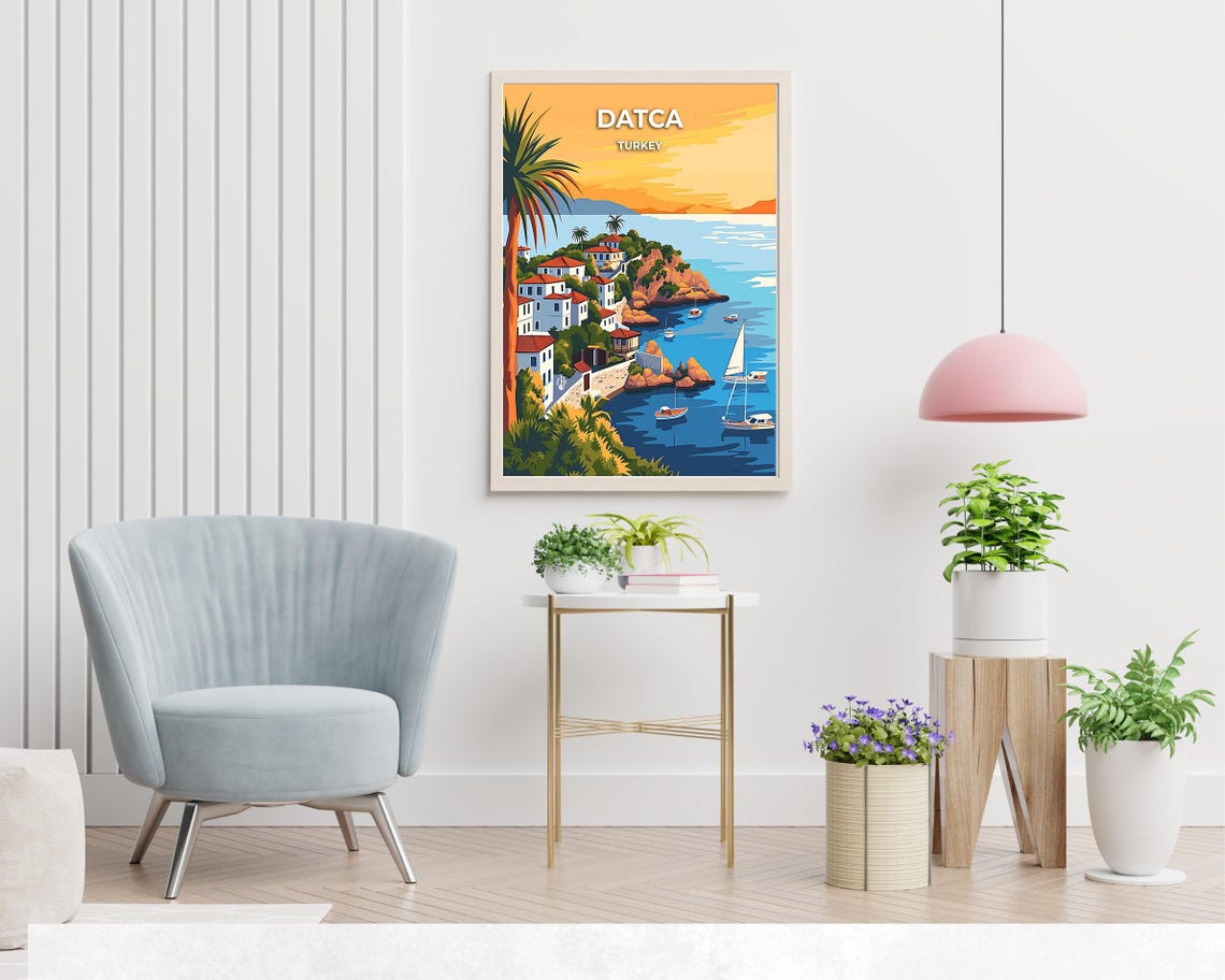 Datca Turkey Coastal Peninsula Sailboats Sunset Vintage Travel Poster - Image 2