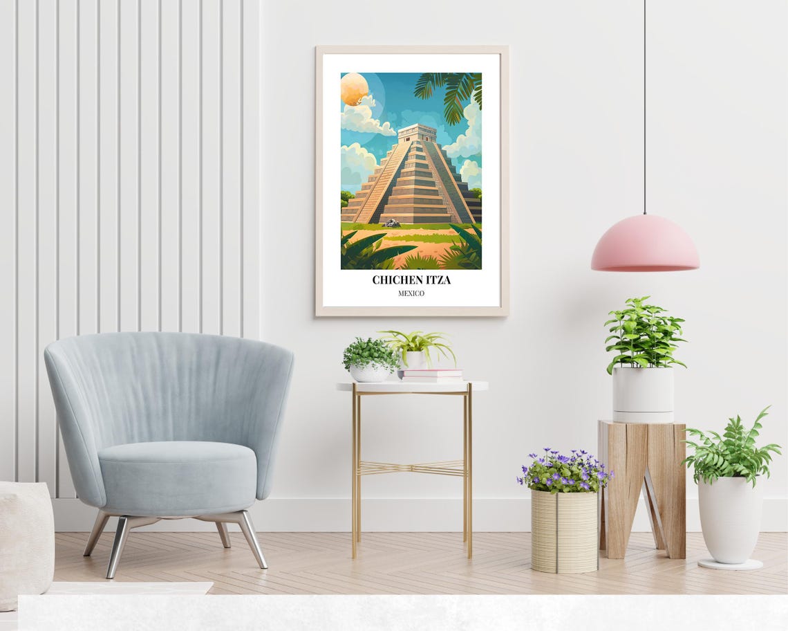 Chichen Itza Mexico Mayan Step Pyramid Sunny Day Jungle Travel Poster - Image 2