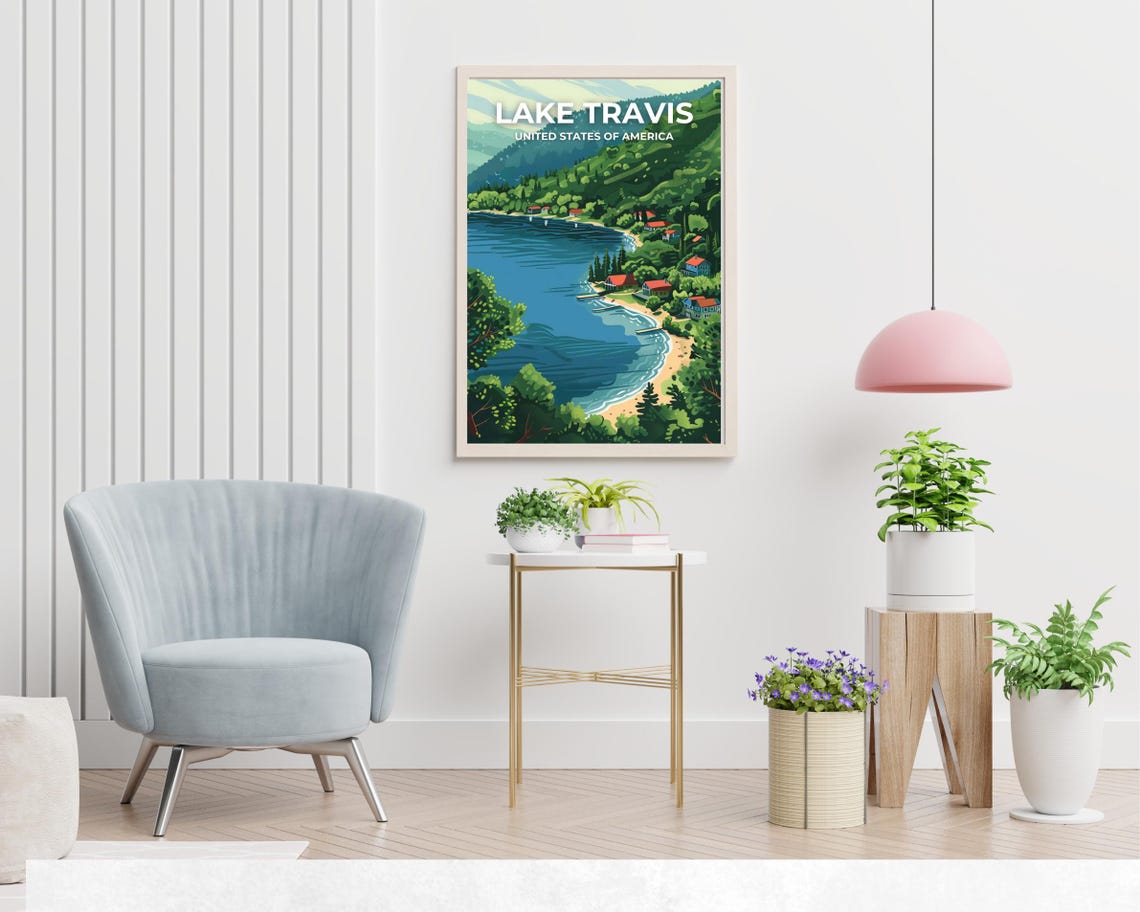 Lake Travis Shoreline Cabins Hill Country Classic Travel Poster - Image 2