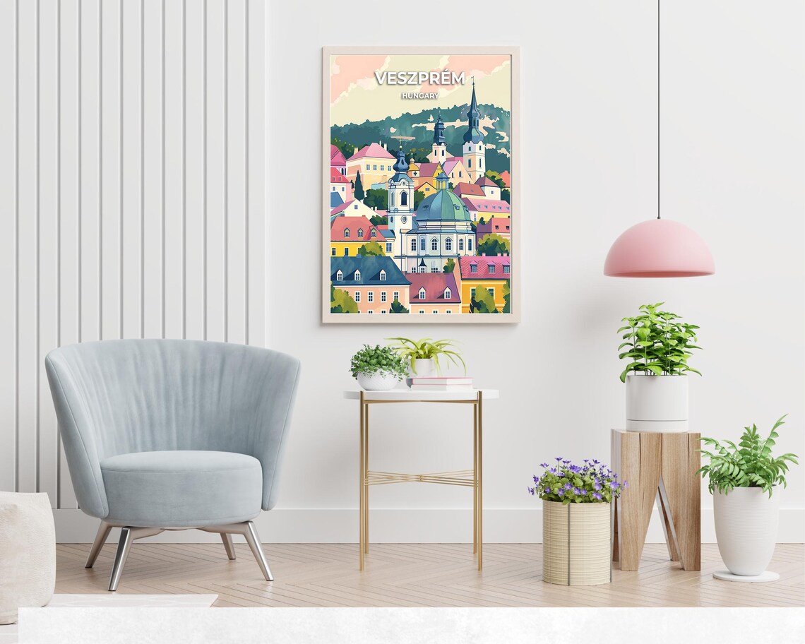 Veszprem Colorful Old Town with Church Towers Hungary Poster - Image 2