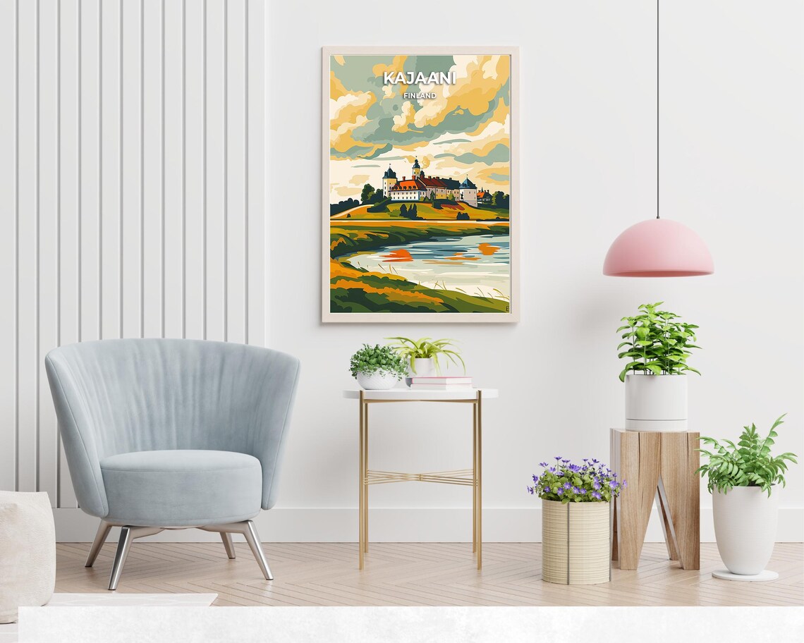 Kajaani Finland Historic Hilltop Buildings River View Travel Poster - Image 2