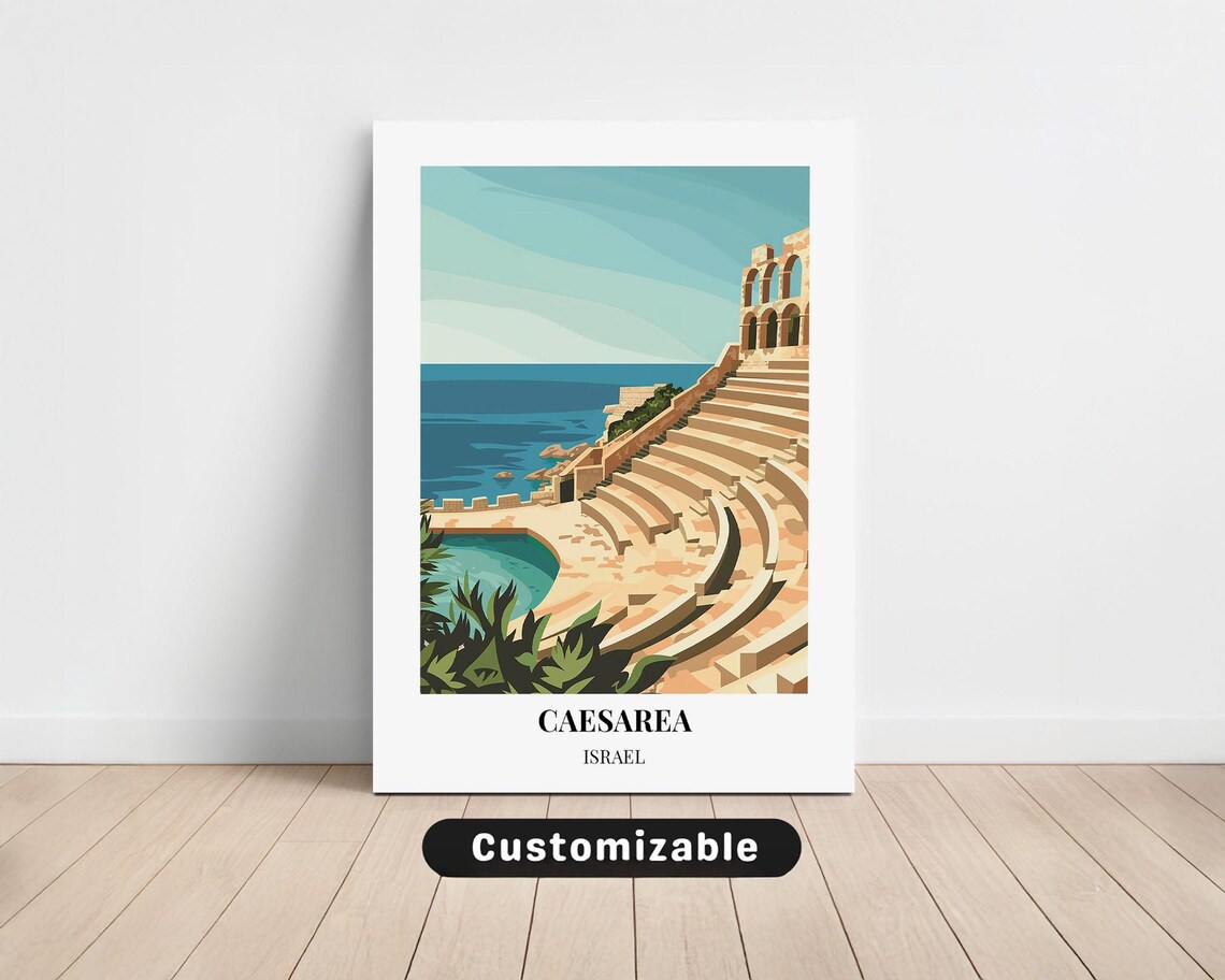 Caesarea Israel Ancient Amphitheater Ruins By The Sea Travel Poster