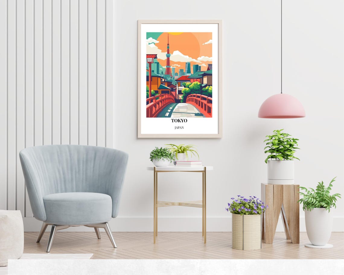 Tokyo Red Bridge Lantern and Tokyo Tower Sunset Travel Poster - Image 2