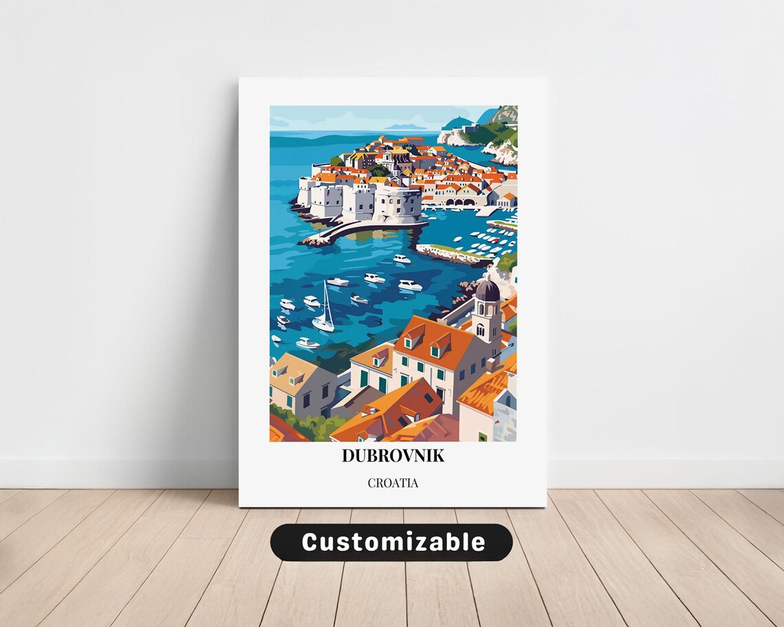 Dubrovnik Croatia Old Town Walls Harbor Boats Travel Art Poster