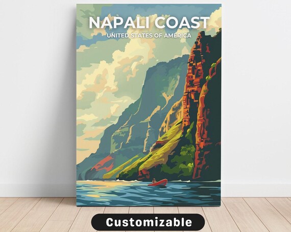 Napali Coast USA Vintage Travel Poster Tropical Sea Cliffs Kayak