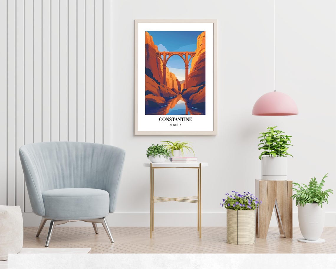 Constantine Algeria Sidi M'Cid Bridge Sunset Red Cliffs Travel Poster - Image 2