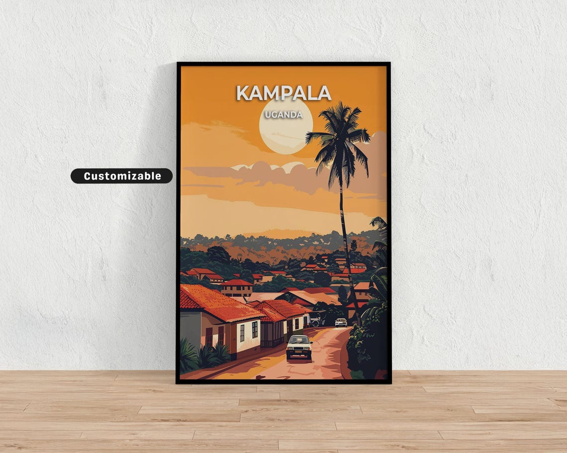 Kampala Uganda African Sunset Street Palm Vintage Travel Poster
