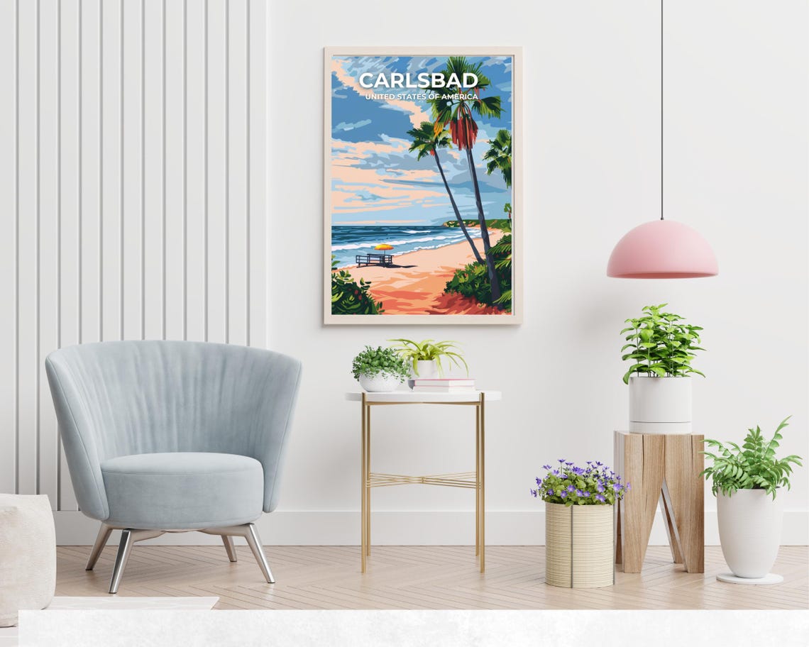 Carlsbad Beach Scene Full Bleed Top Text Coastal Travel Poster - Image 2