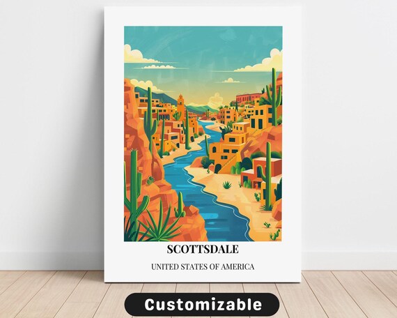 Scottsdale Arizona Desert Canyon River Town Vintage Travel Poster