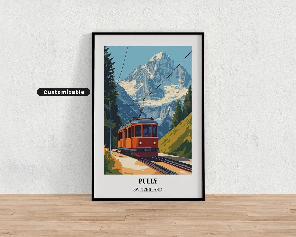 Pully Switzerland Alpine Train Mountain Railway Travel Poster