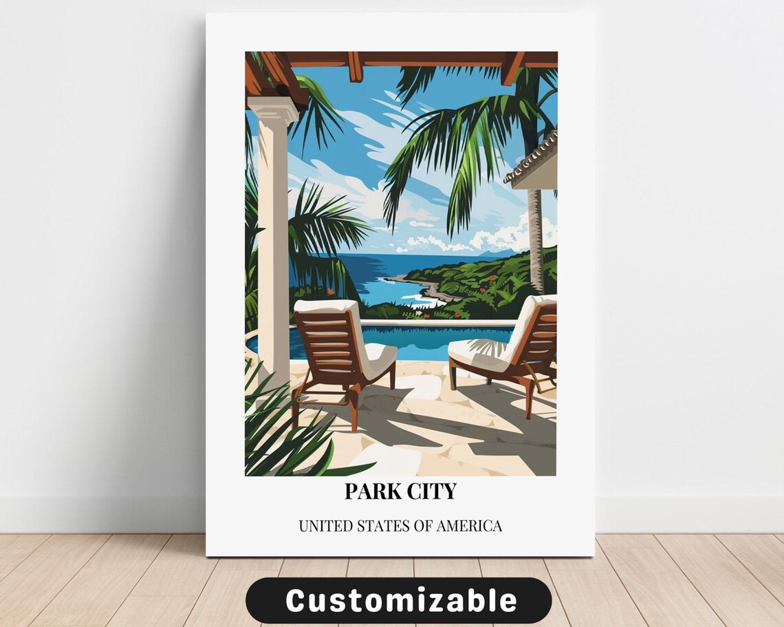 Park City Tropical Coast Retro Palm Tree Vacation Travel Poster