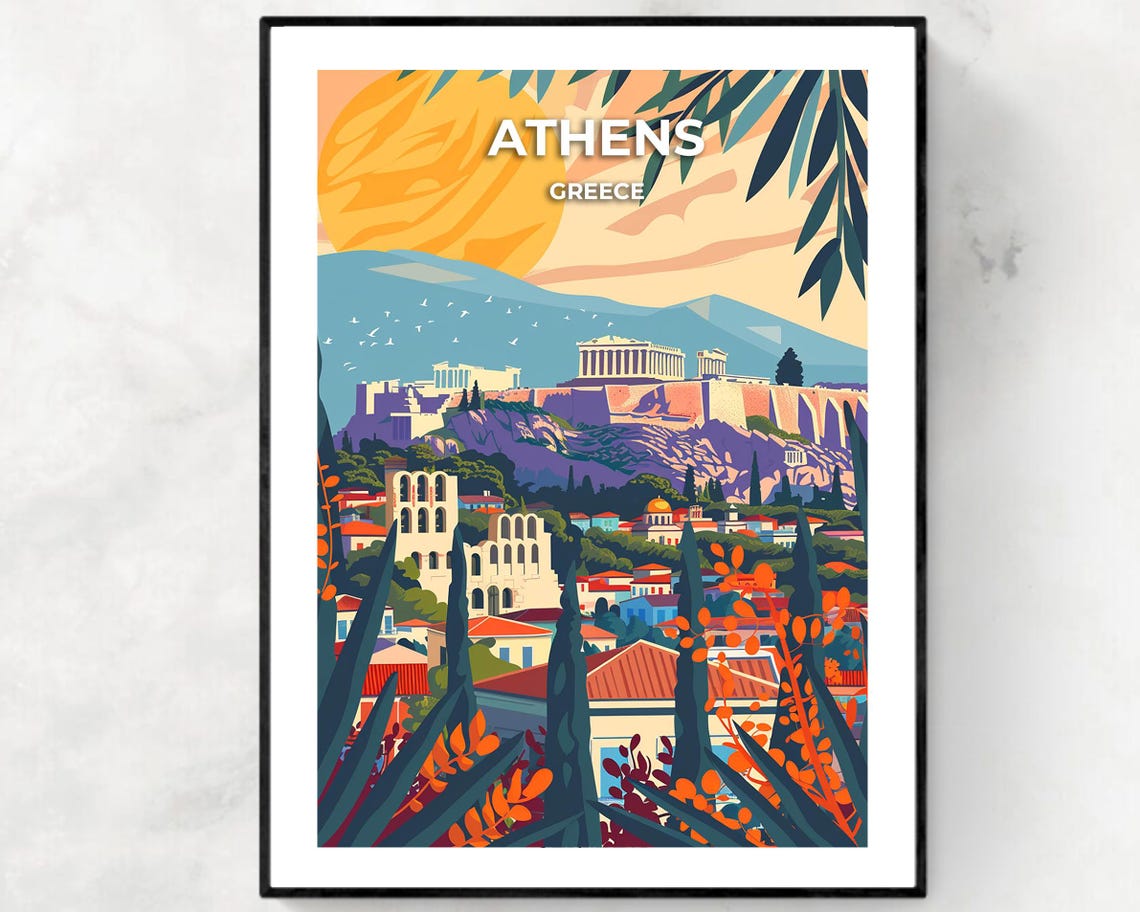 Athens Greece Acropolis Overlooking The City At Sunset Poster