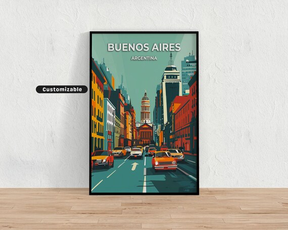 Buenos Aires Argentina Vintage Cars Congress Avenue Retro Travel Poster