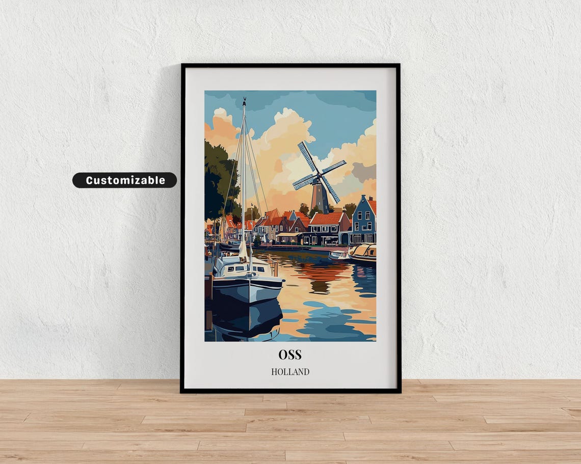 Oss Holland Harbor Windmill Sailboats Classic Vintage Travel Poster
