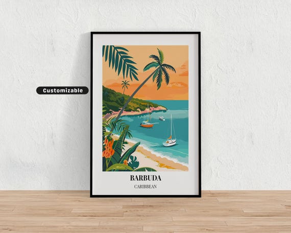 Barbuda Caribbean Travel Poster Custom Wall Art