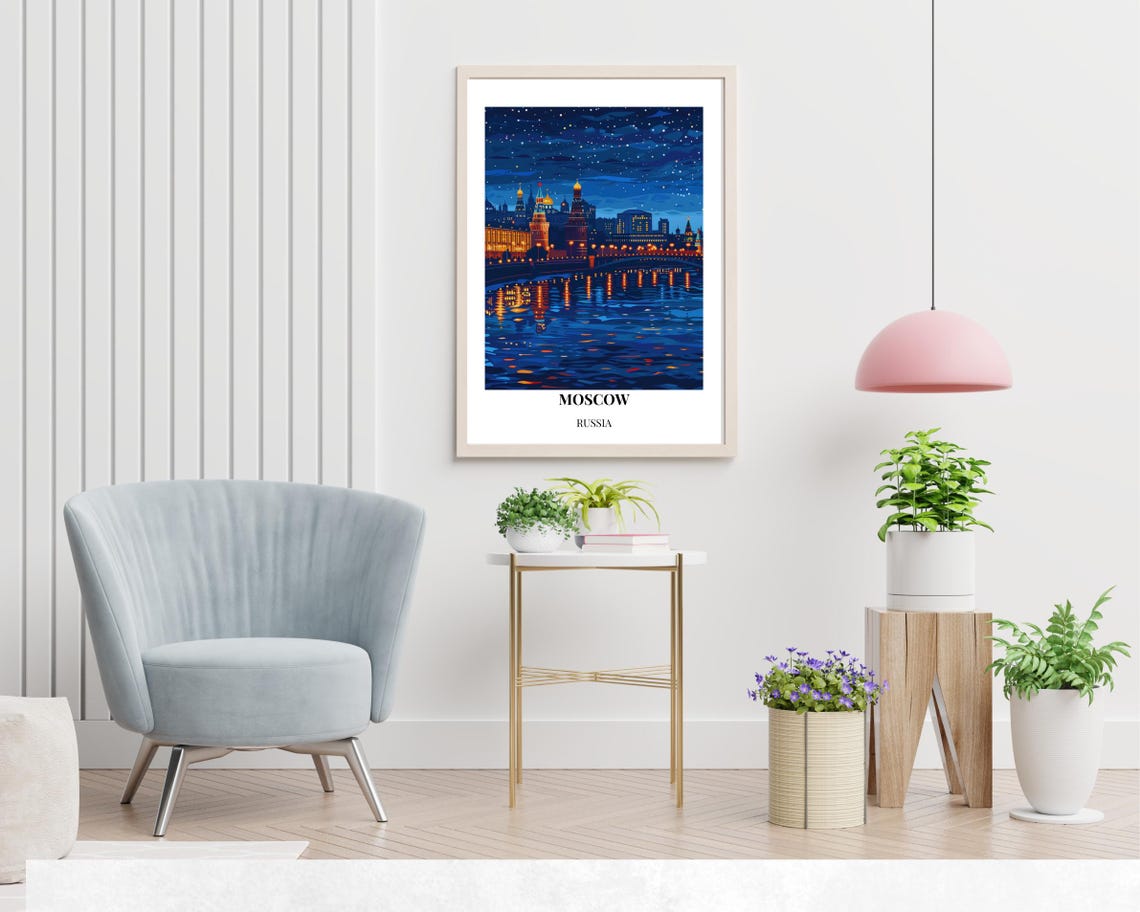 Moscow Russia Kremlin Night Skyline River Lights View Poster - Image 2