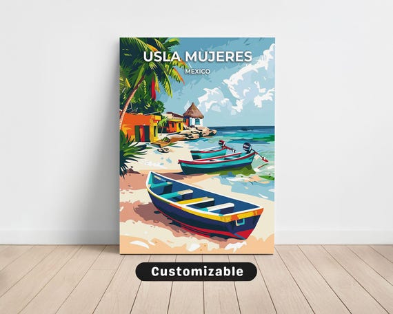 Usla Mujeres Mexico Travel Canvas Poster Custom Wall Art