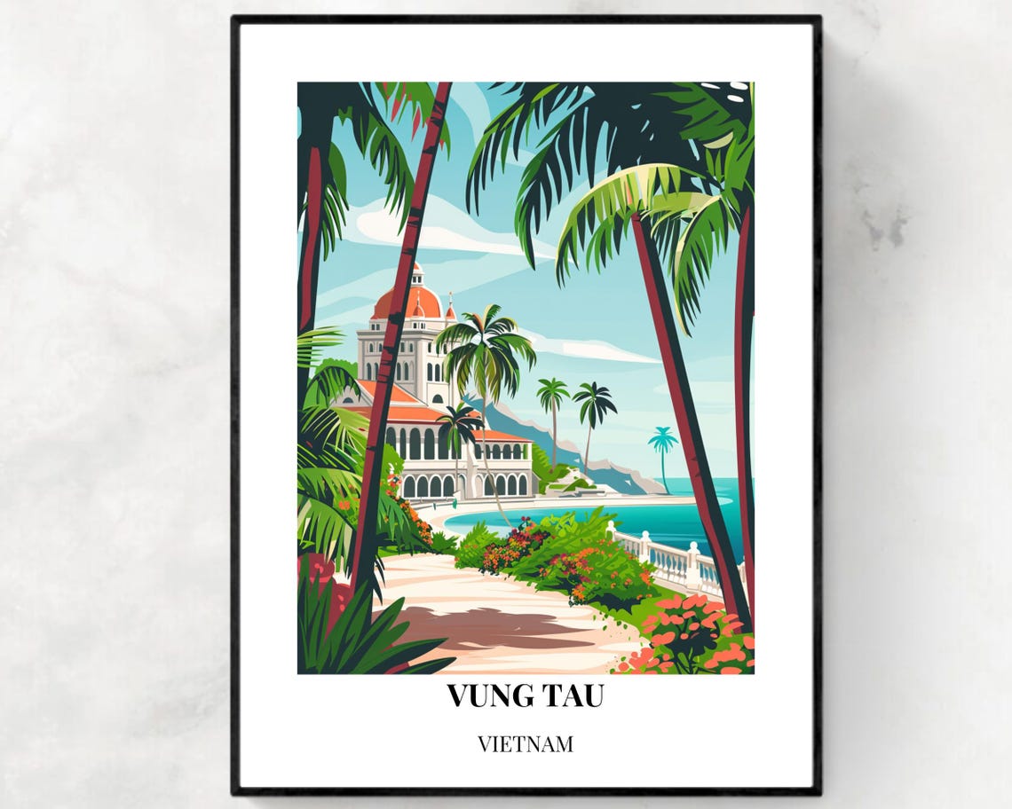 Vung Tau Historic White Palace Garden With Palm Trees Vietnam Poster