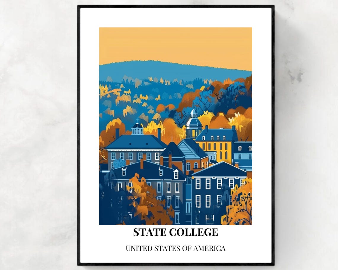 State College Pennsylvania Historic Campus Sunset Travel Poster