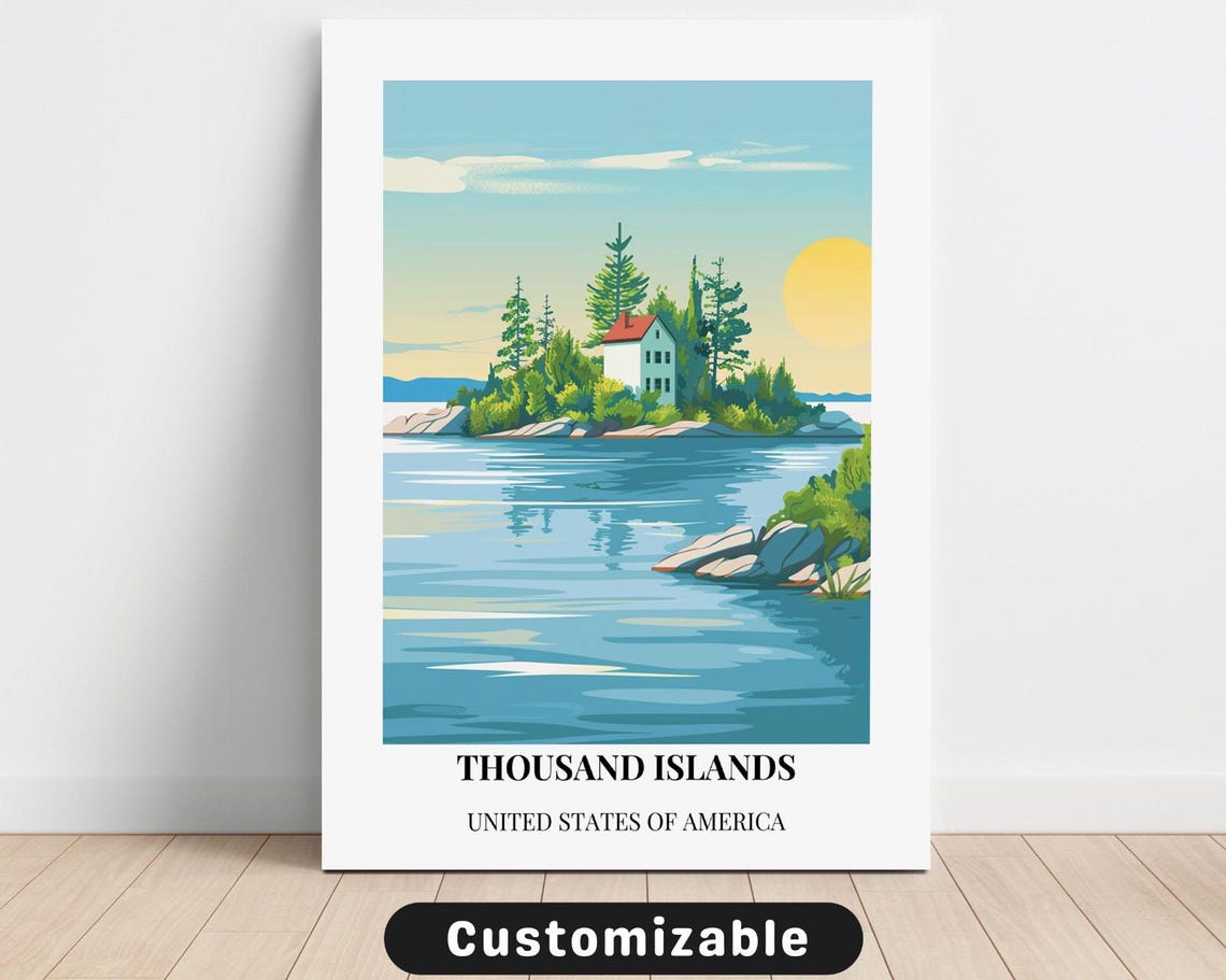 Thousand Islands Island Cottage Sunrise Retro Travel Poster Art