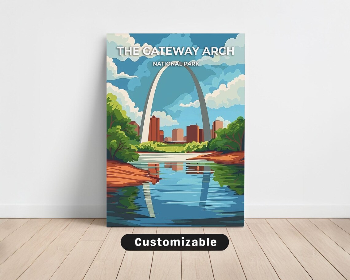 The Gateway Arch National Park Daytime Skyline River Vintage Travel Poster
